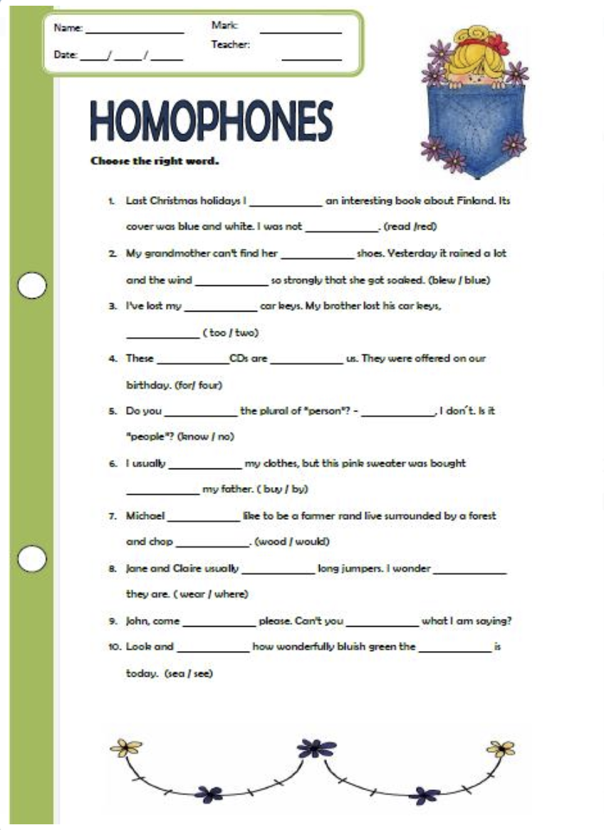 11 Homophone Worksheets Games