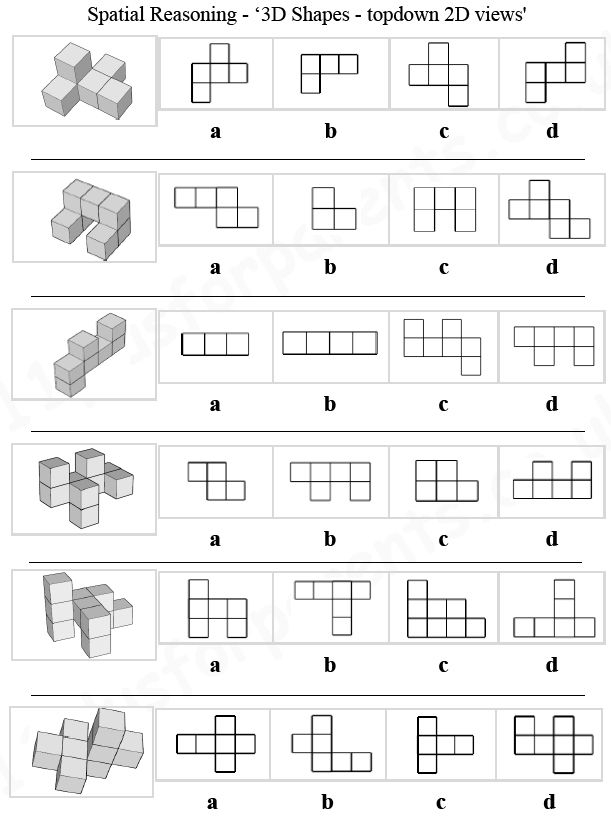 11 Plus Key Stage 2 11 Plus Spatial Reasoning 3D Shapes Topdown 2D 