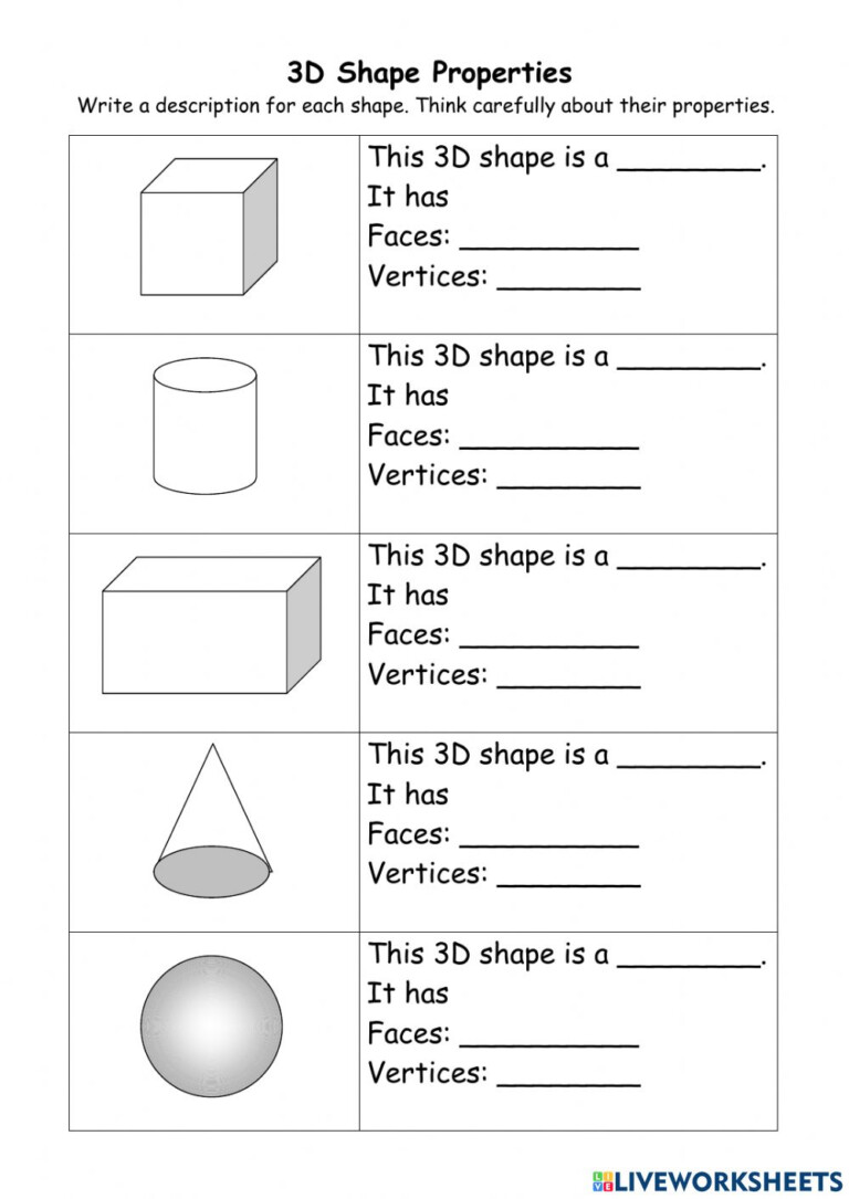 3D Shapes Properties Activity - ShapesWorksheets.com