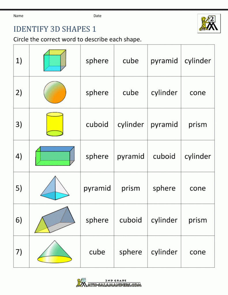 3d Shapes Worksheets 2nd Grade