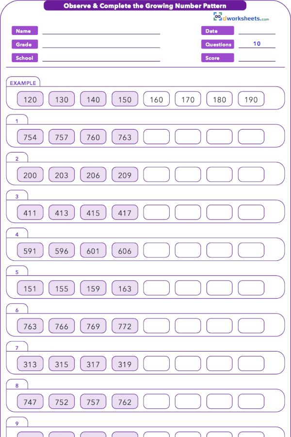 5 OA B 3 Write Growing Numbers Pattern Worksheet Math Addition 