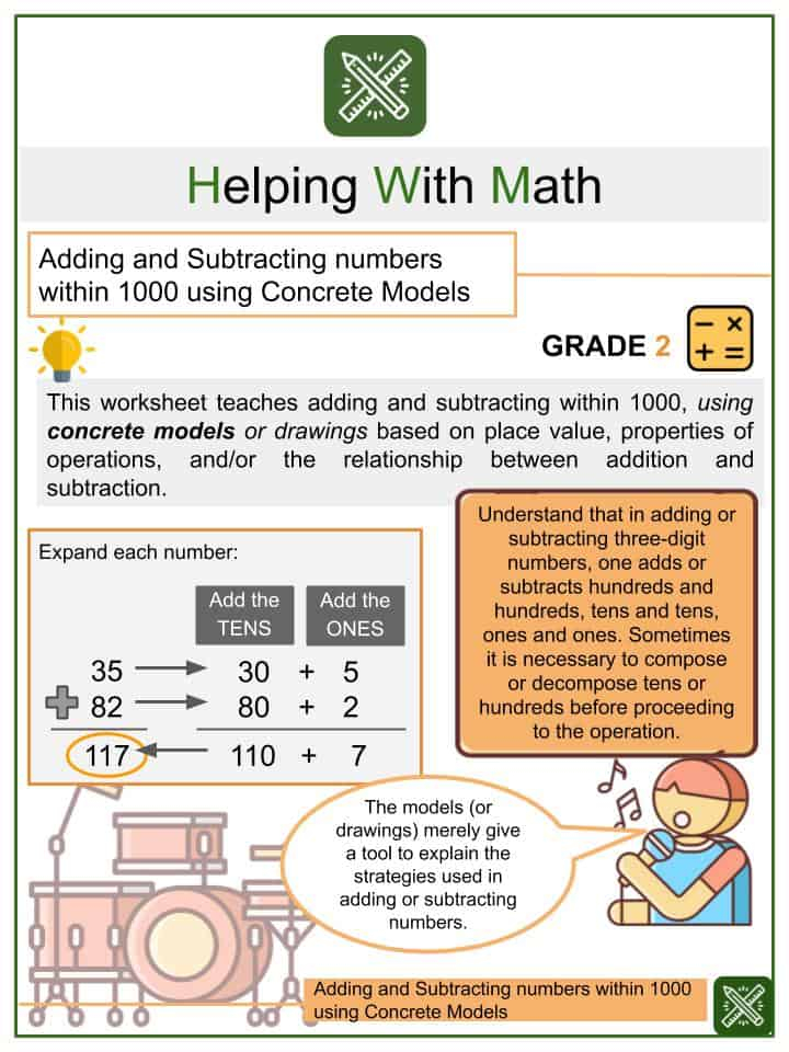 Adding And Subtracting Numbers Within 1000 Using Concrete Models 2nd 