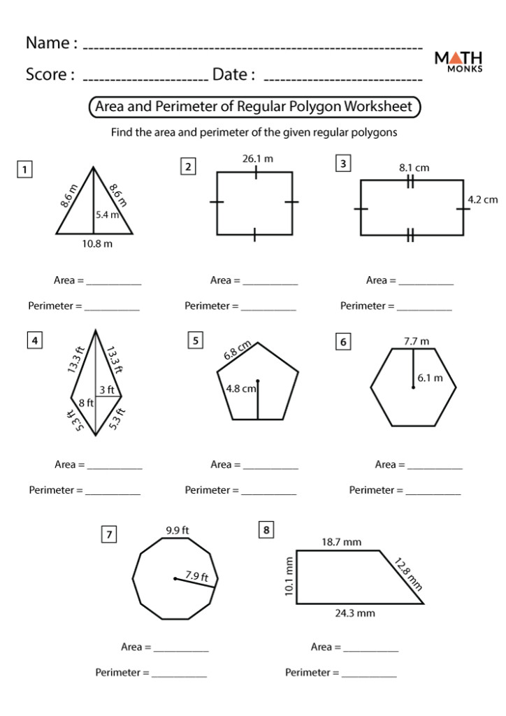 Area And Perimeter Of Polygons Worksheets Math Monks