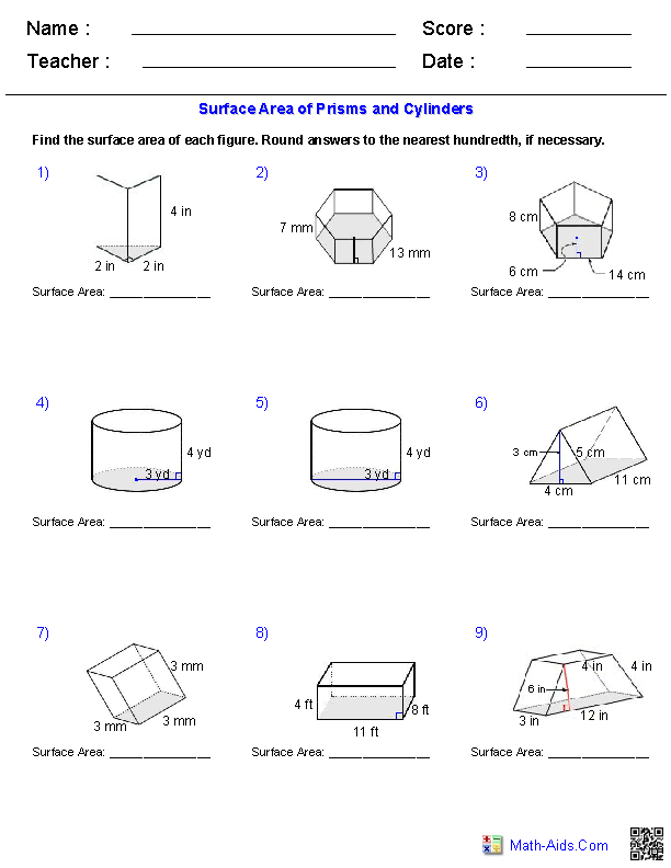 Area And Perimeter Worksheets For 7th Grade Worksheets Joy