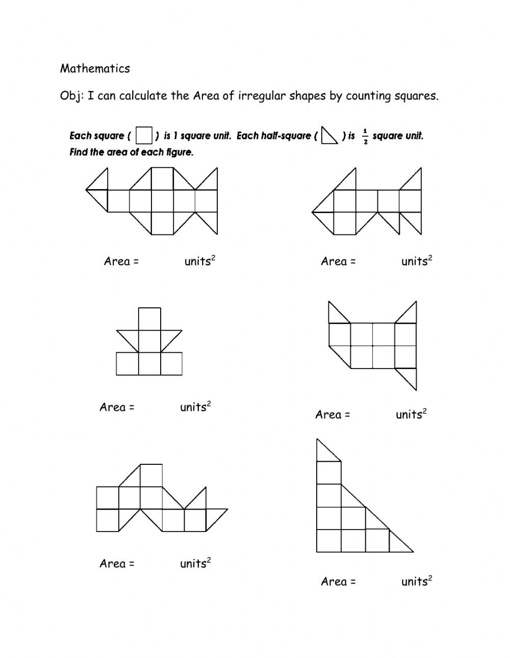 Area Counting Squares Interactive Worksheet
