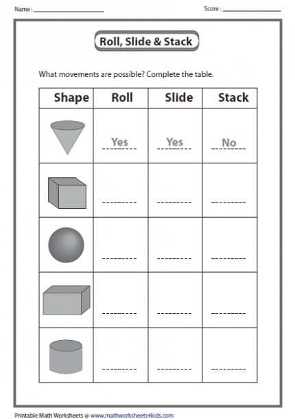 Basic Dimensional 3D Shapes Worksheets