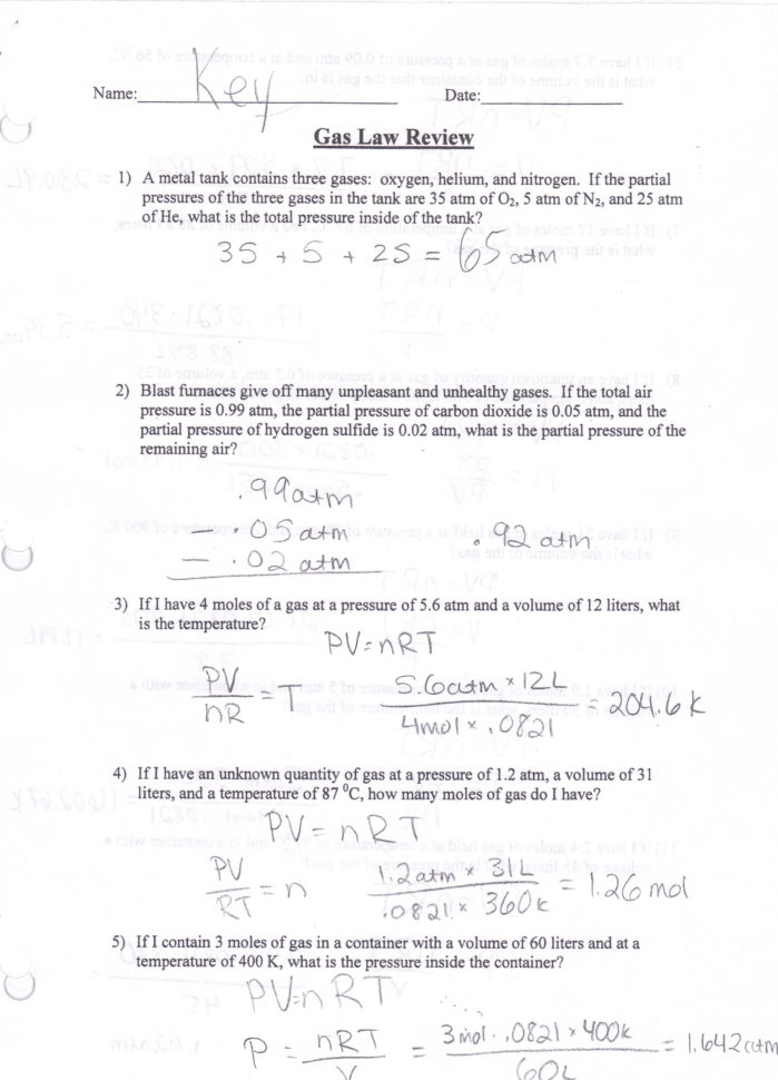 Boyles And Charles Law Worksheet Answers Gas Law Worksheet Db excel