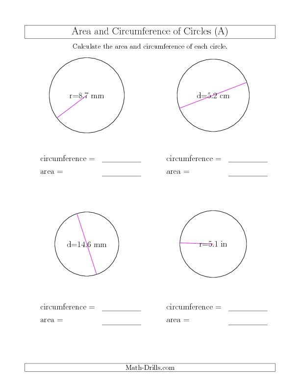 Calculate Circumference And Area Of Circles A Area Worksheets 