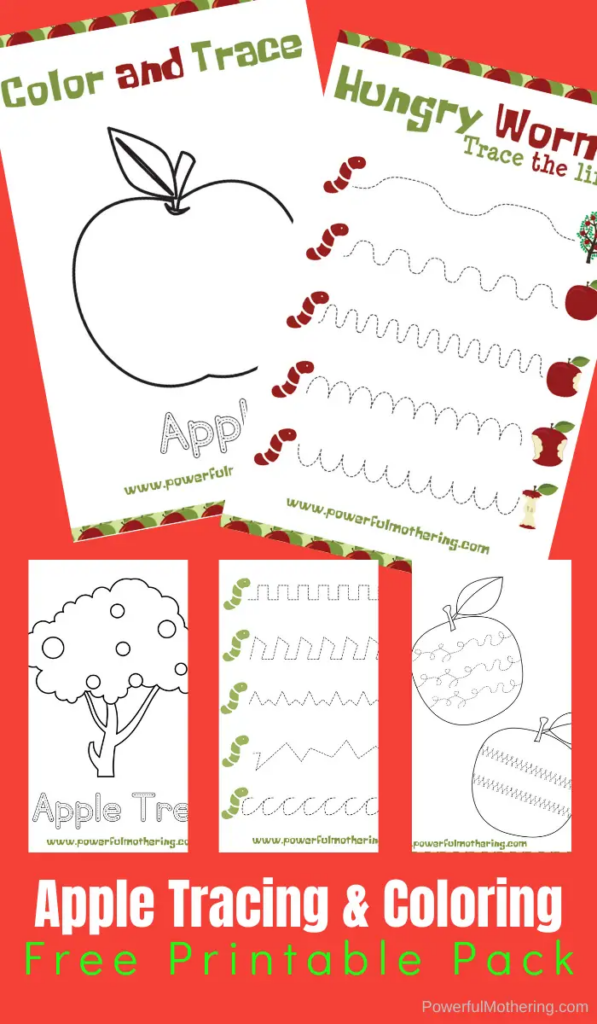 Coloring And Tracing Worksheets Apple Prewriting Printables