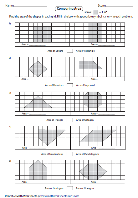 Comparing Area Of Any 2 Shapes Coordinate Plane Worksheets 