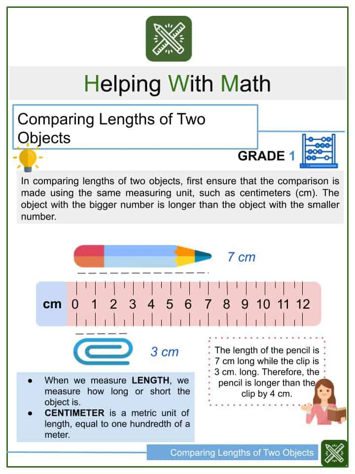 Comparing Lengths Of Two Objects 1st Grade Math Worksheets Helping