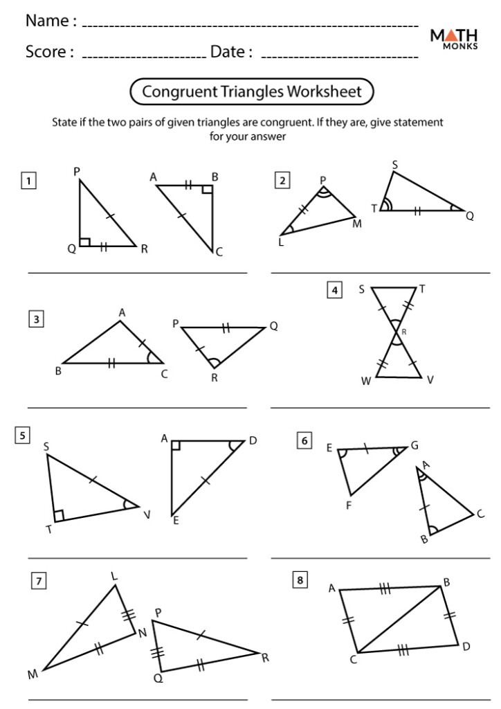 Congruent Triangles Worksheets Math Monks