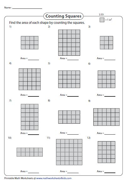 Counting Squares In Rectangles Area Worksheets Common Core Math 