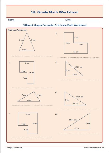 Different Shapes Perimeter 5th Grade Math Worksheet EduMonitor
