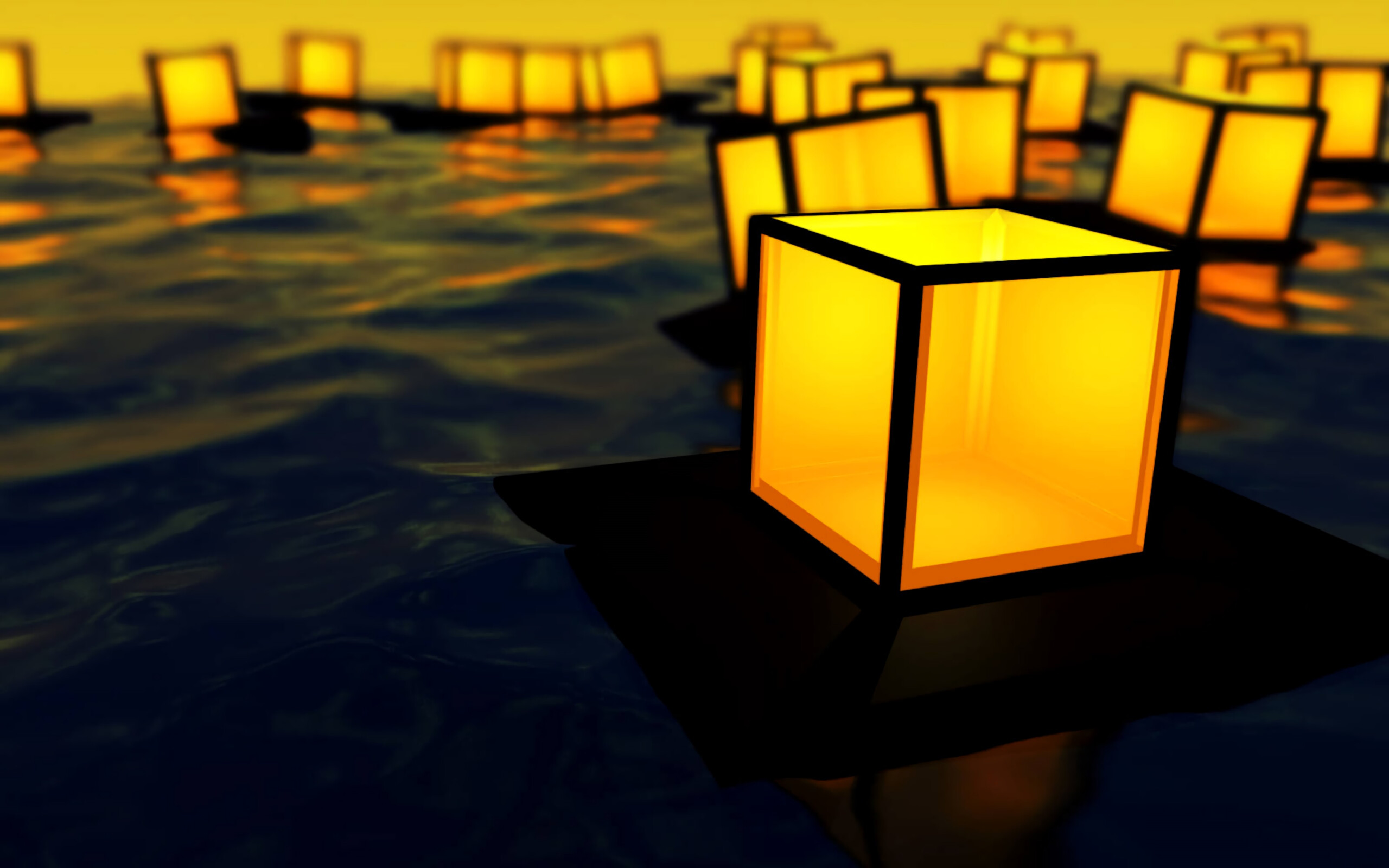 Download Wallpaper 3200x2000 Cubes 3d Volume Shapes Yellow Hd 