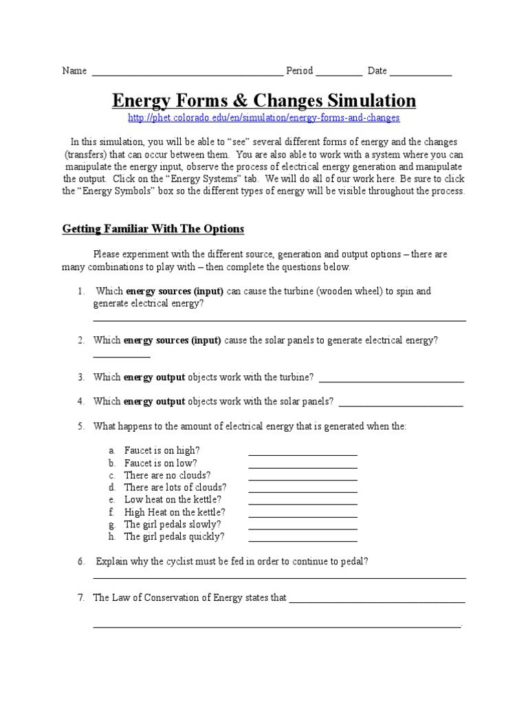 Energy Forms And Changes Simulation Phet Lab Answer Key My PDF 