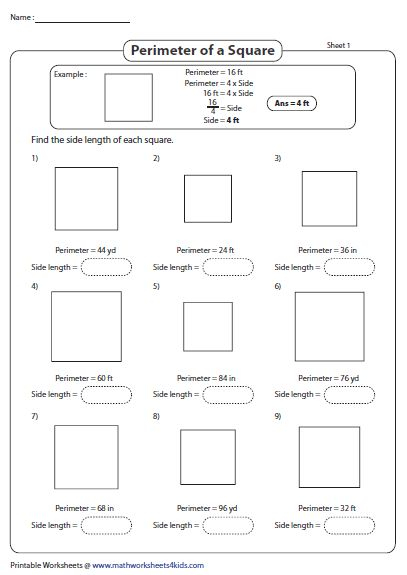 Find The Side Length Using The Perimeter Mathematics Worksheets 4th