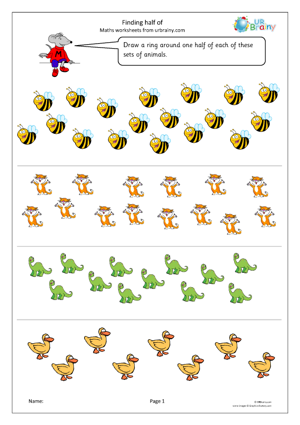 Finding Half Of Fraction Worksheets For Year 2 age 6 7 By URBrainy