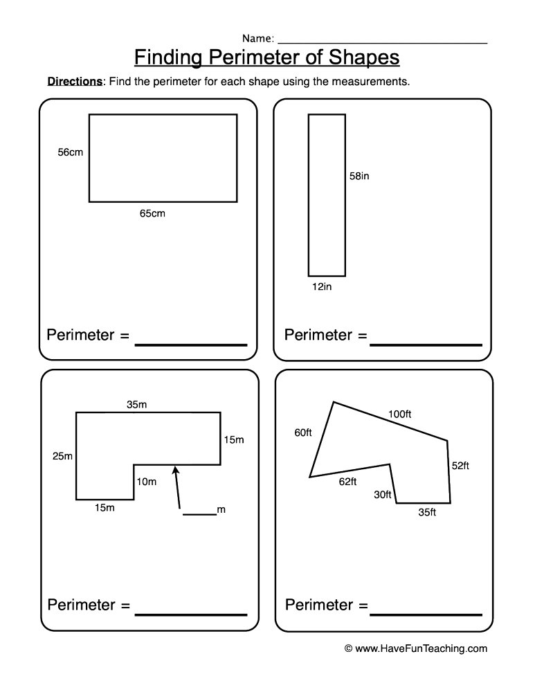 Finding The Perimeter Of Shapes Formulas Worksheet Have Fun Teaching
