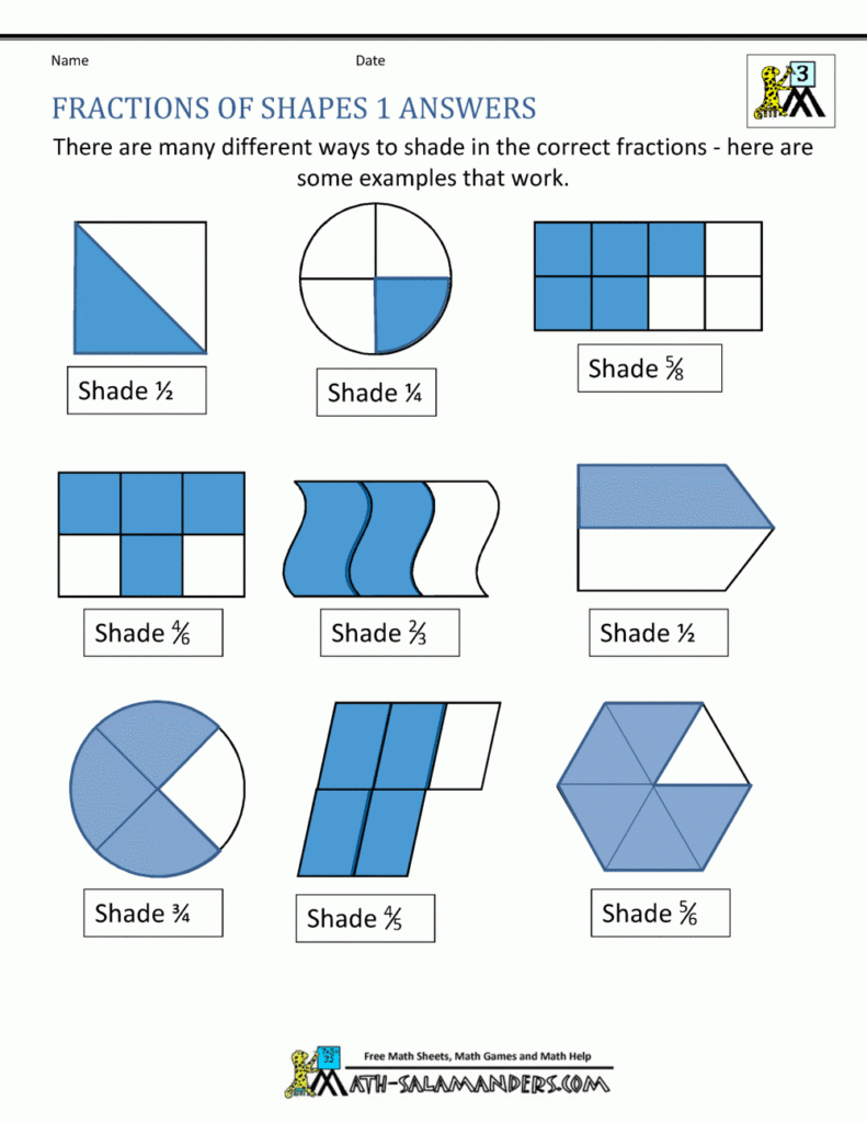 Fraction Shape Worksheets