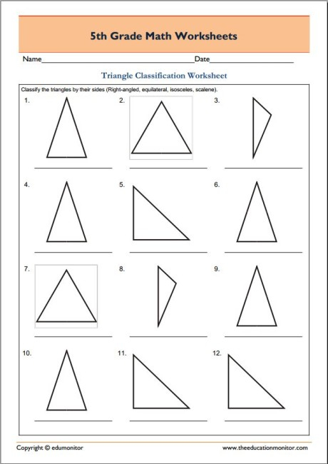 Free 5th Grade Geometry Math Worksheets Triangle Classification 