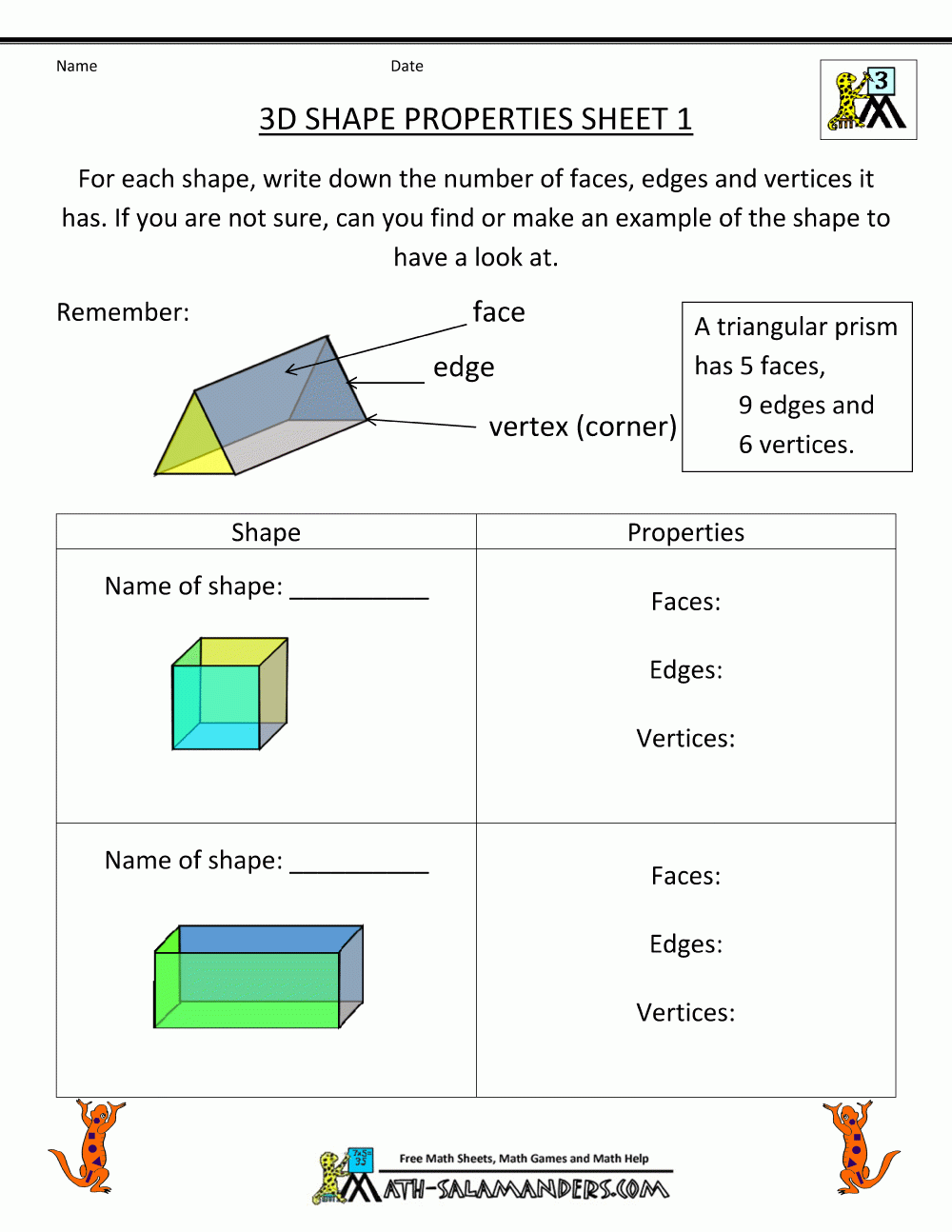 Free Printable Geometry Worksheets 3rd Grade