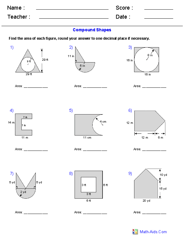 Geometry Worksheets Area And Perimeter Worksheets