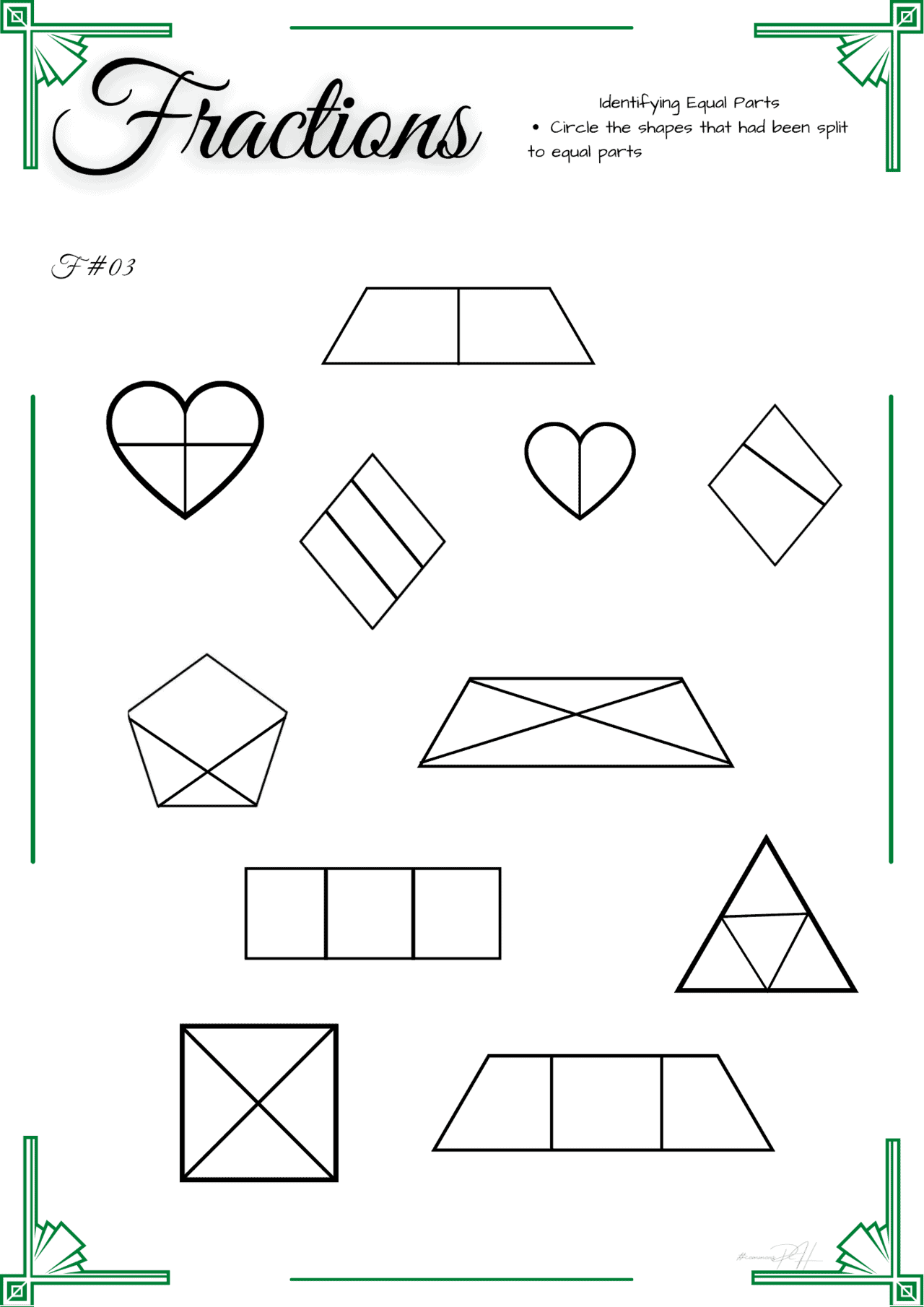 Grade 1 Math Activity Sheets Identifying Equal Parts Half Or Quarter 