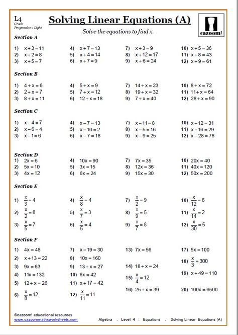 Grade 11 Math Worksheets Pdf Solving Linear Equations Algebra 