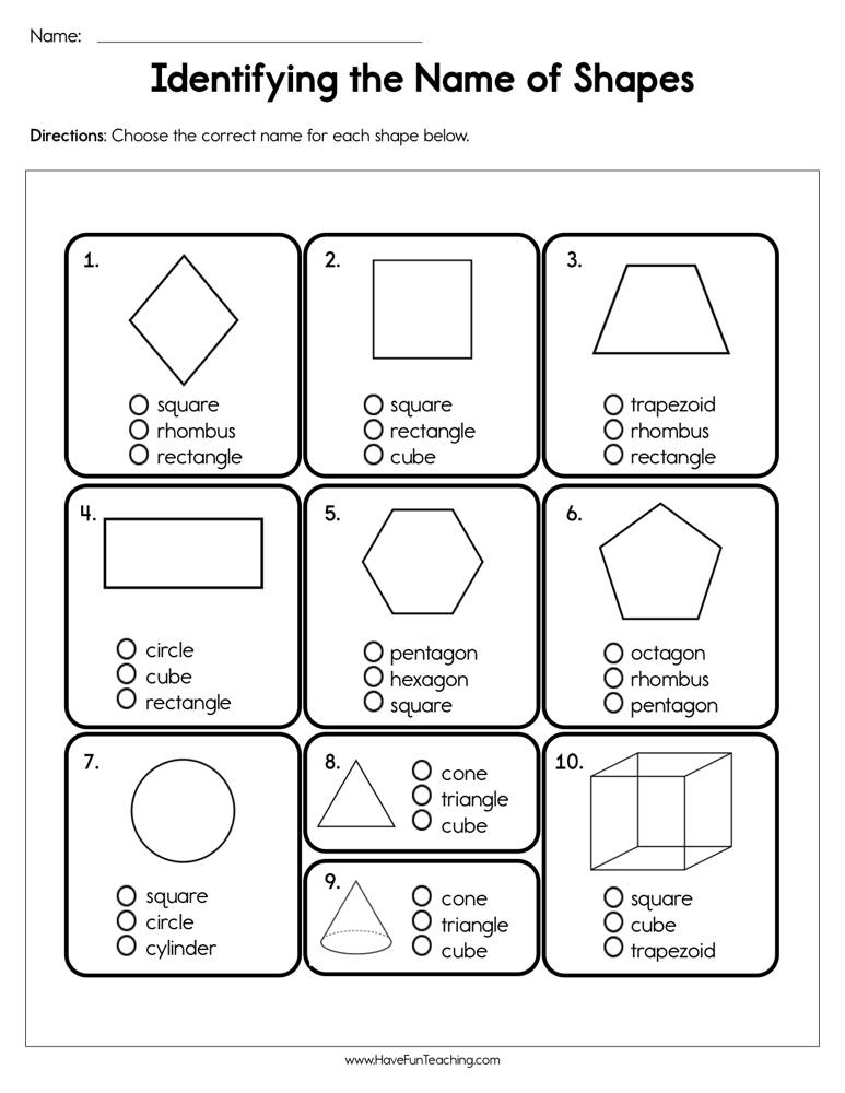 Identifying The Name Of Shapes Worksheet Have Fun Teaching