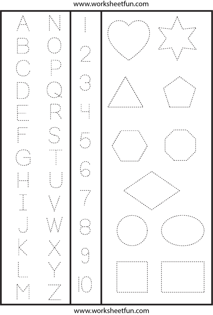 Letters Numbers And Shapes Tracing Worksheet FREE Printable 