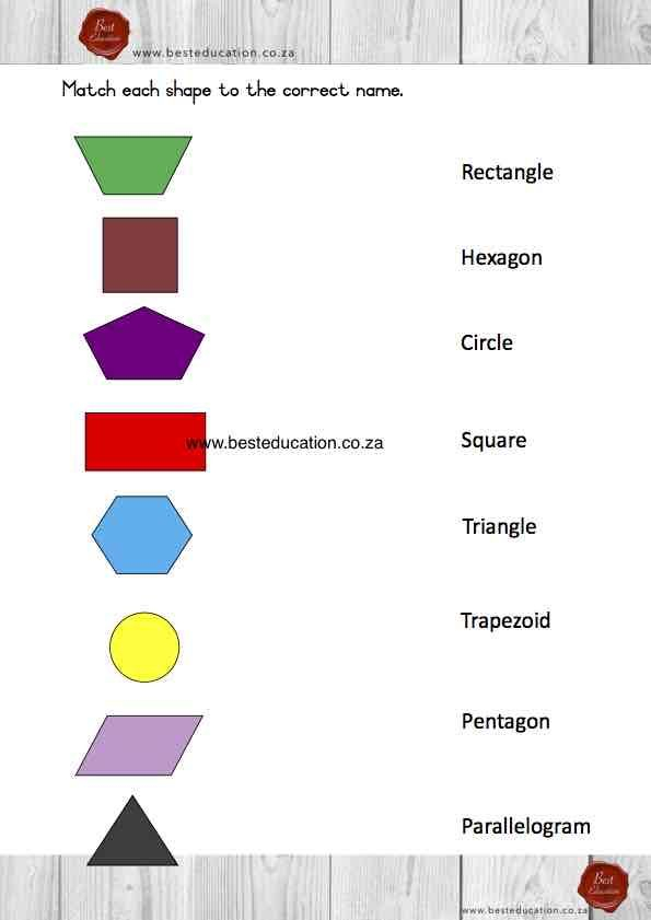 Matching 2 D Shapes Names Grade 3 Maths Www besteducation co za 3rd 