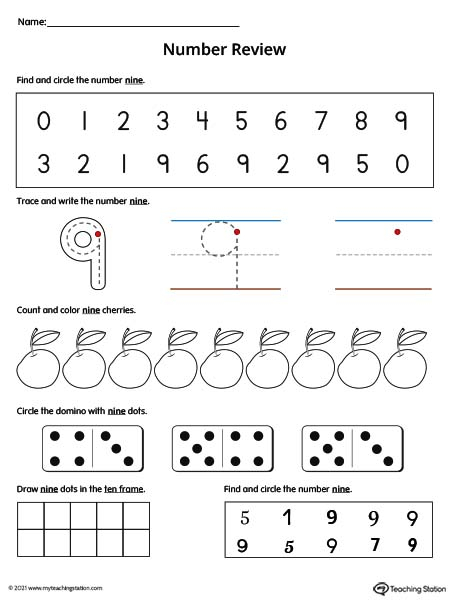 Number 9 Review Worksheet Color MyTeachingStation