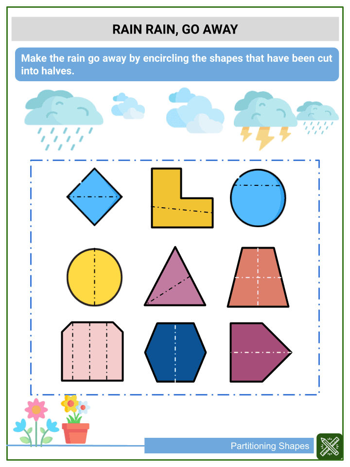 Partitioning Shapes 1st Grade Math Worksheets Common Core Aligned