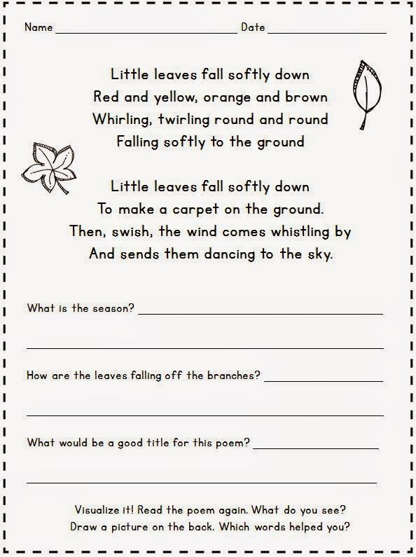 Poem Worksheet Printable Grade 1 Learning How To Read