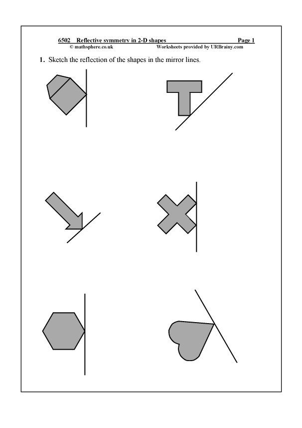 Reflective Symmetry Geometry Shape Maths Worksheets For Year 6 age 