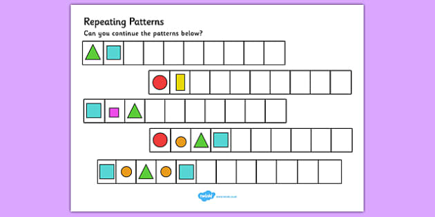 Repeating Pattern Activity Sheets Shapes And Colours 