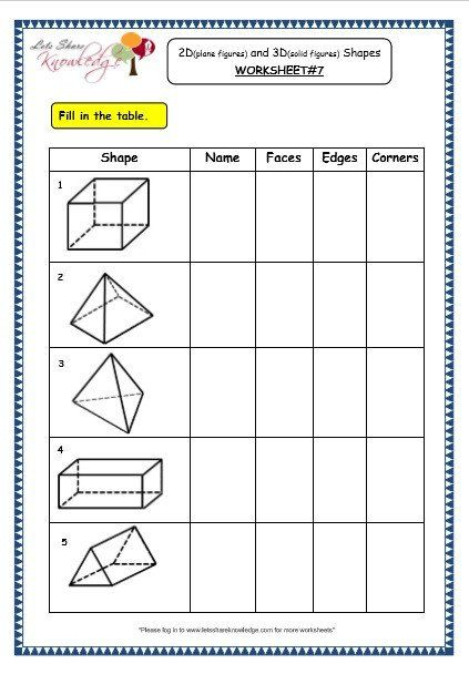 Solid Shapes Worksheets For Kindergarten Grade 3 Maths Worksheets 14 3 