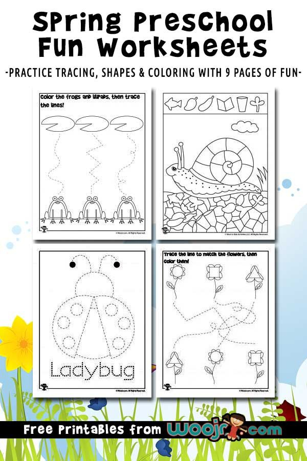 Spring Preschool Worksheets For Shape Recognition Tracing Practice 