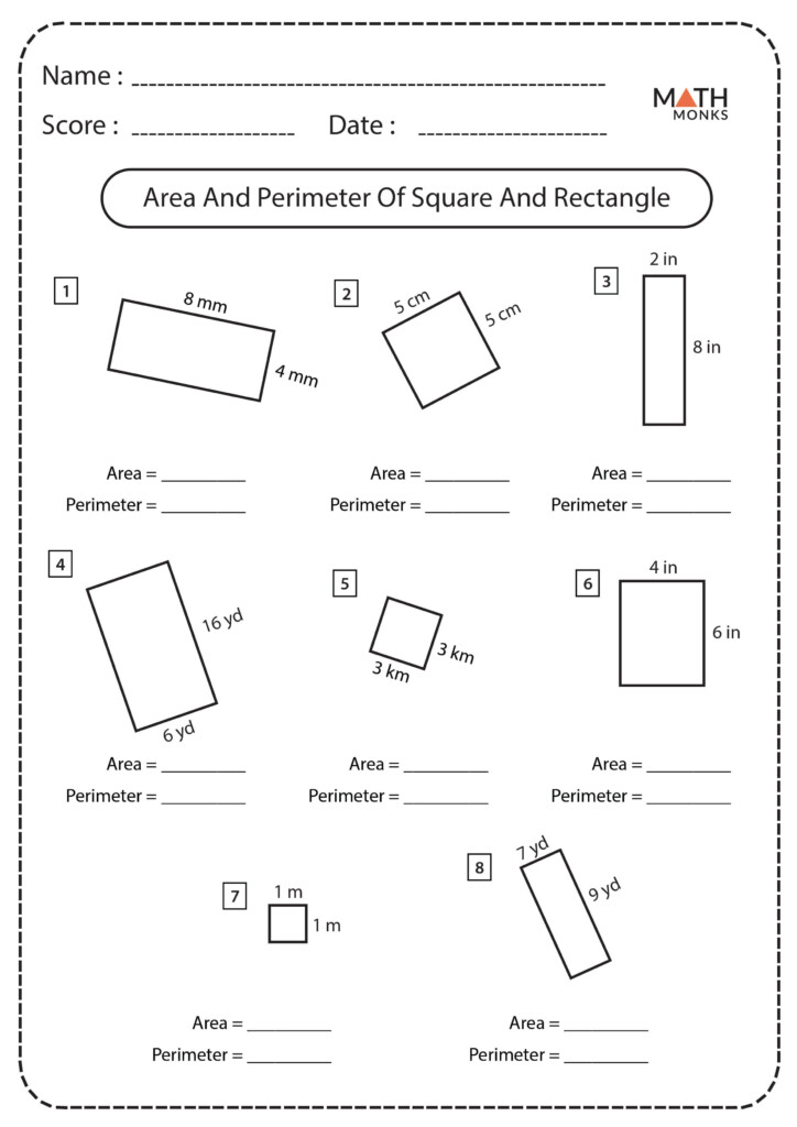Squares And Rectangles Worksheets Math Monks