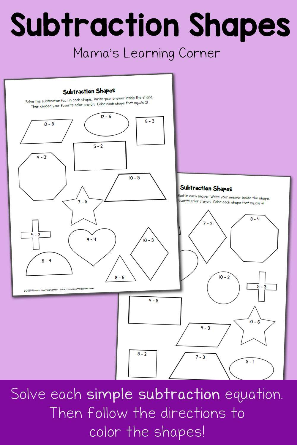 Subtraction Shapes Free Subtraction Worksheets Mamas Learning Corner