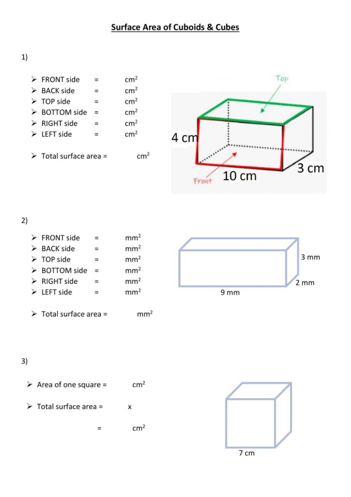 Surface Area Cuboids Cubes Worksheet