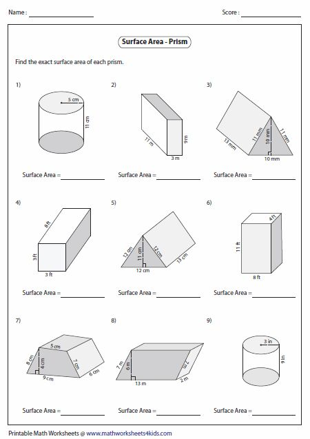 Surface Area Worksheet Surface Area Of Prisms Level Area Worksheets 
