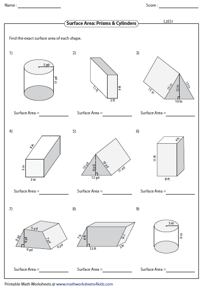 Surface Area Worksheets