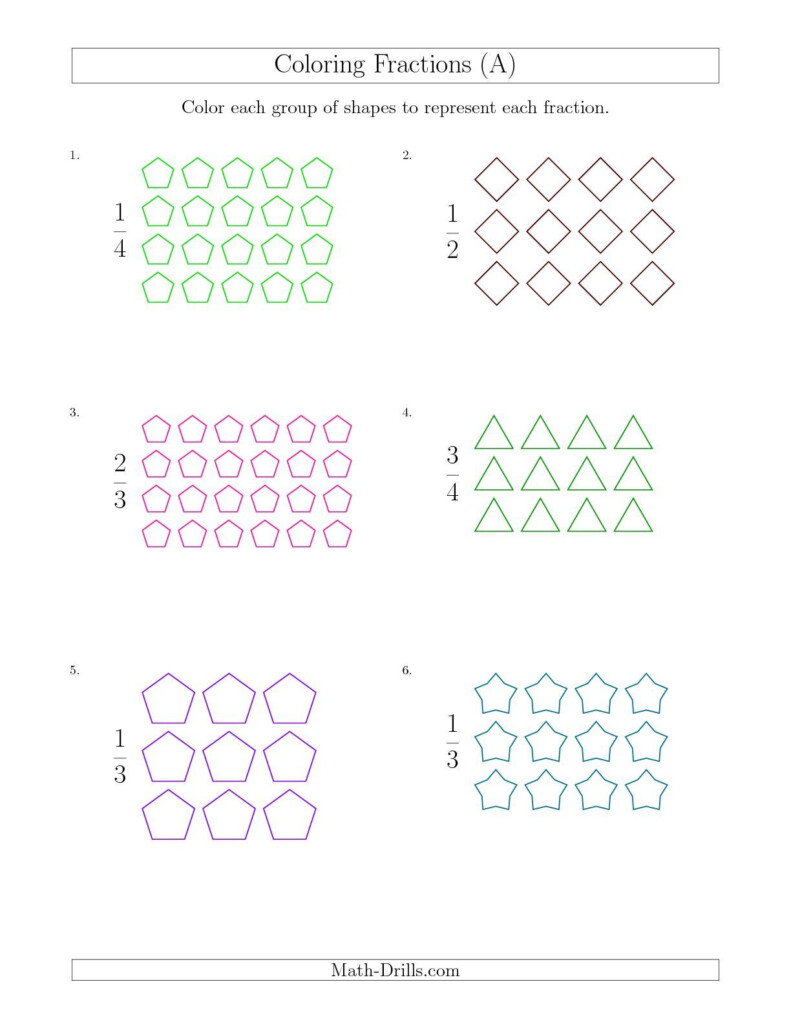 The Coloring Groups Of Shapes To Represent Fractions A Math Worksheet 