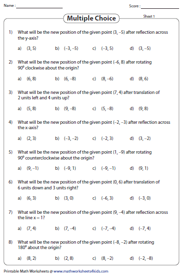 Transformation Worksheets Reflection Translation Rotation