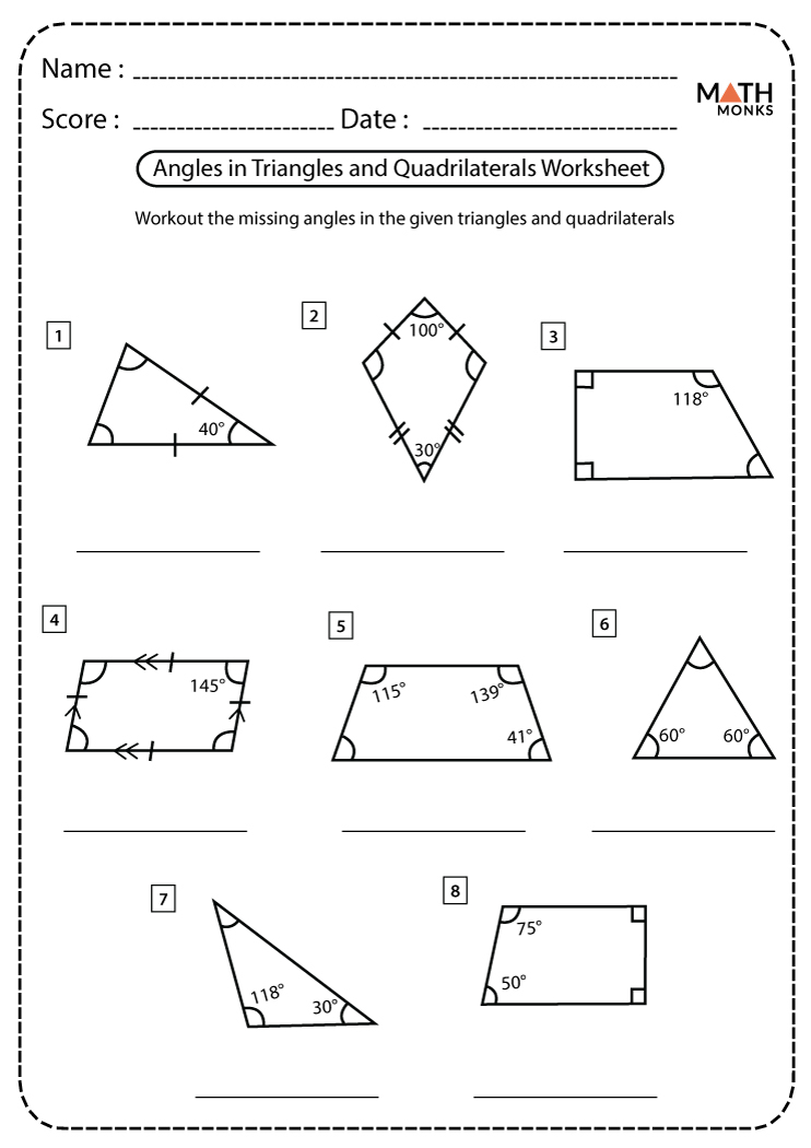 Triangles And Quadrilaterals Worksheets Math Monks