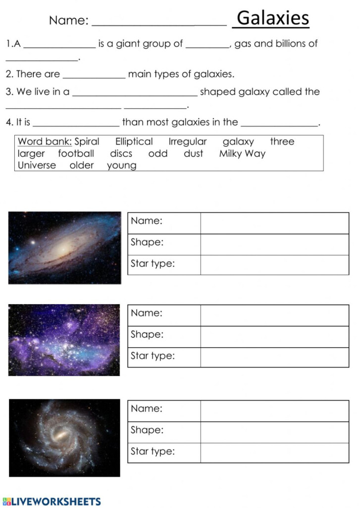 Types Of Galaxies Worksheet