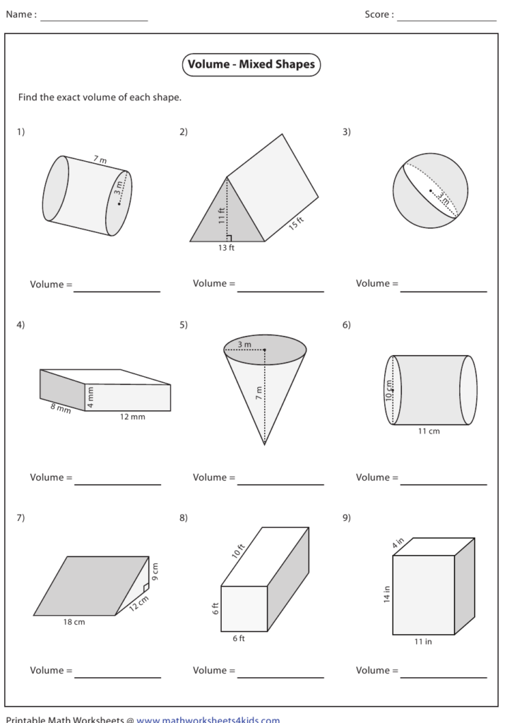 Volume Mixed Shapes Worksheet With Answers Download Printable PDF 
