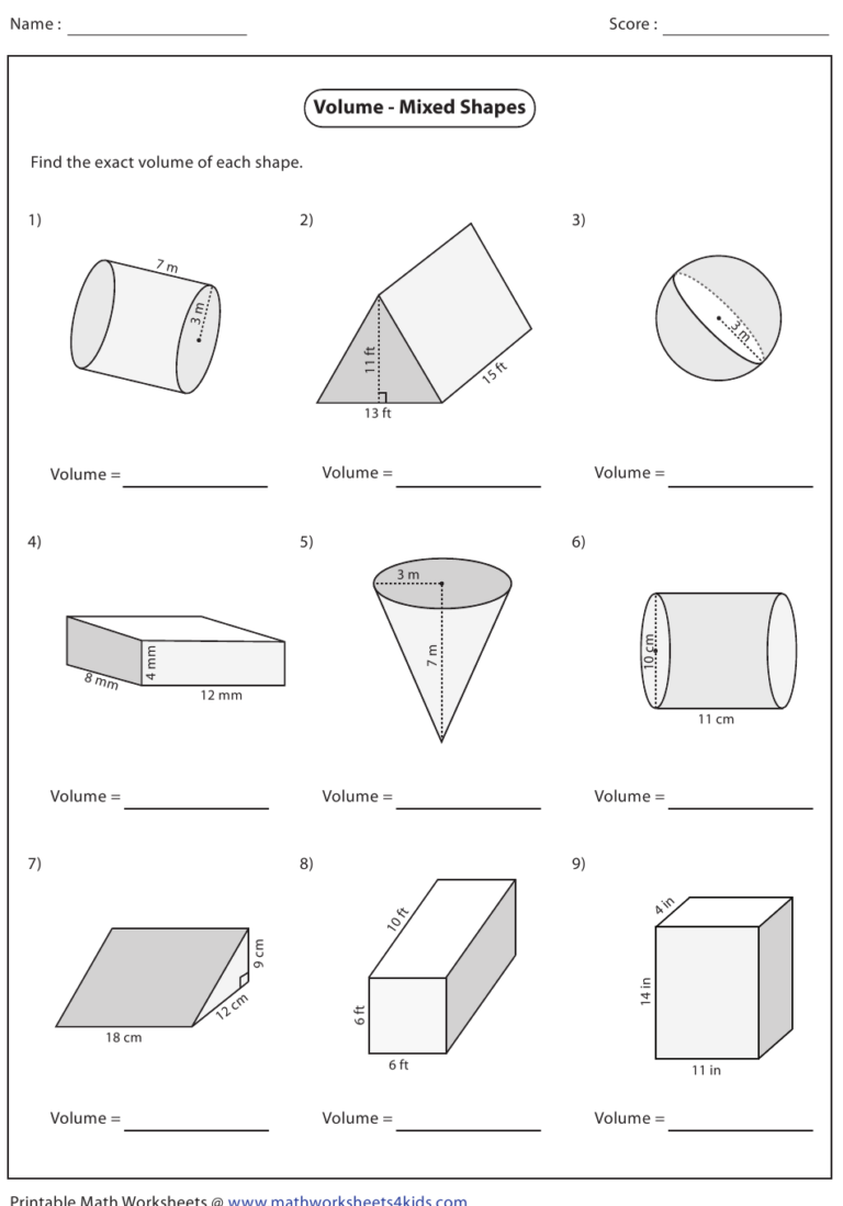 Volume Mixed Shapes Worksheet With Answers Download Printable PDF ...